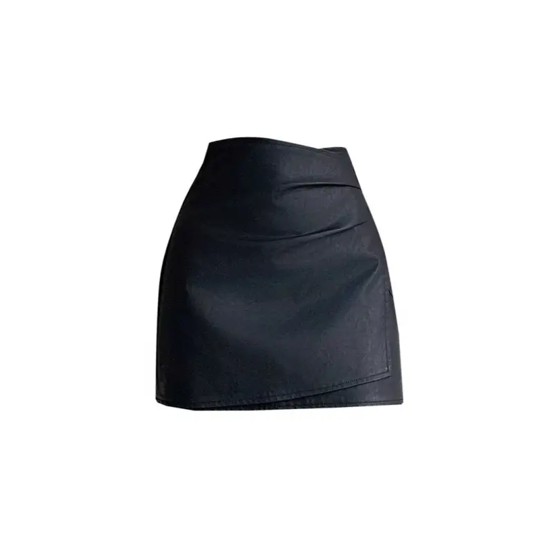Pleated Leather Skirt Women's Waist Covering Crosspu Hip Skirt Slimming Skirt