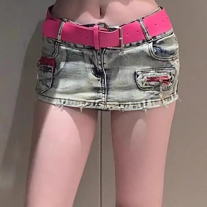 Women High Waist Fashion Patchwork Denim Skirts Lady Streetwear