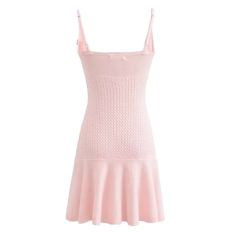 Elegant Sexy Women’s Knitted V-Neck Strap Dress With Floral Appliqué Slim Fit