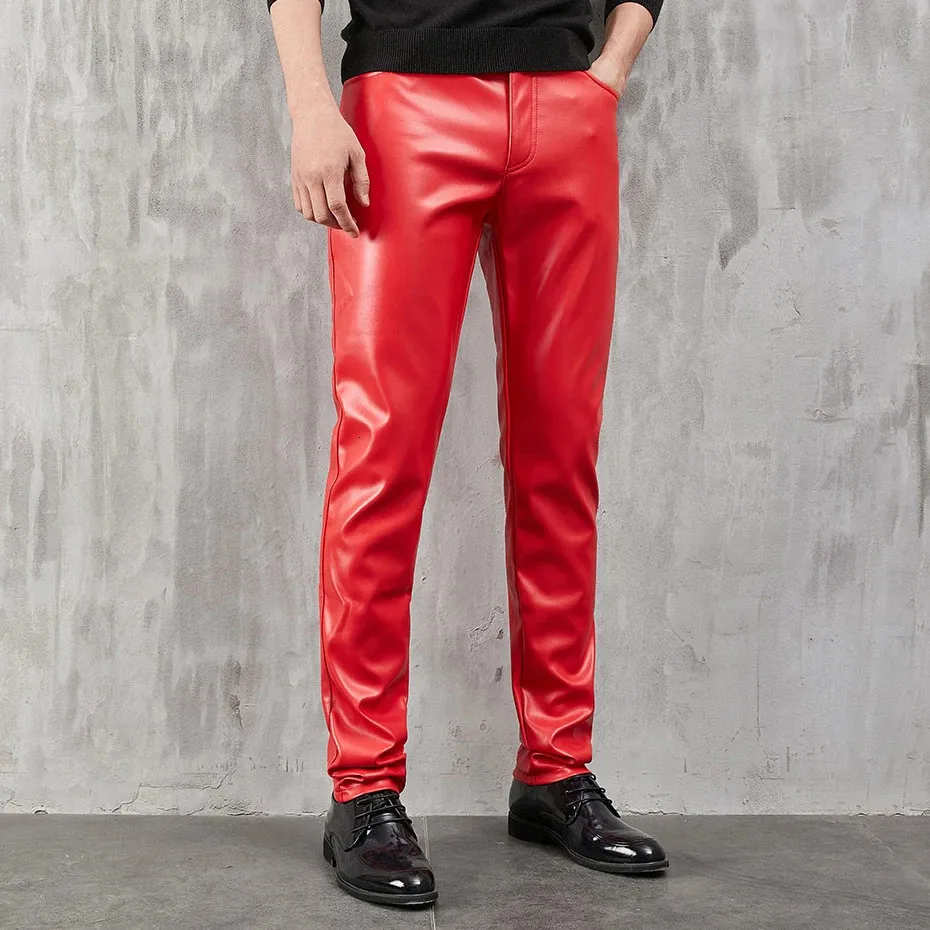 Men’s Slim Stretch PU Leather Pants For Nightclub Party Dance Motorcycle Style