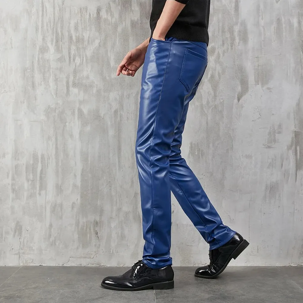 Men’s Stretch Skinny PU Leather Pants Slim Party Dance Lightweight Street Style Trousers