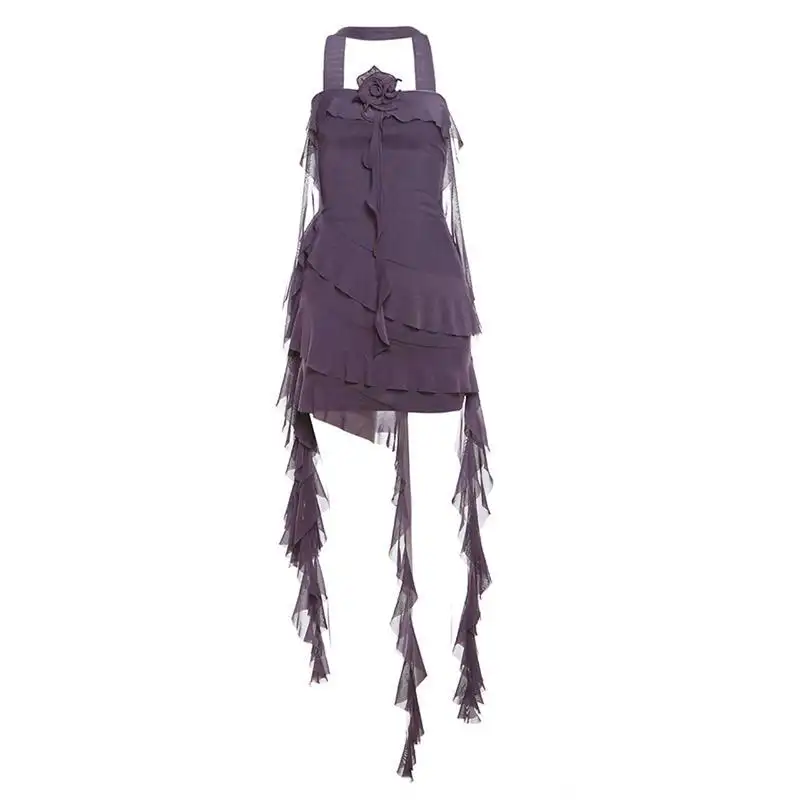 Women’s Sleeveless Dress With Ruffles Tassels Bodycon Fit Uneven Hem