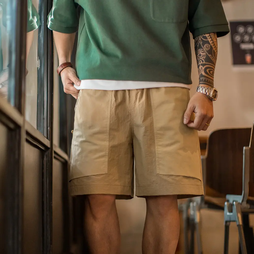 Men's Cargo Shorts Summer Lightweight Straight Leg Pants Elastic Waist Pocket Shorts