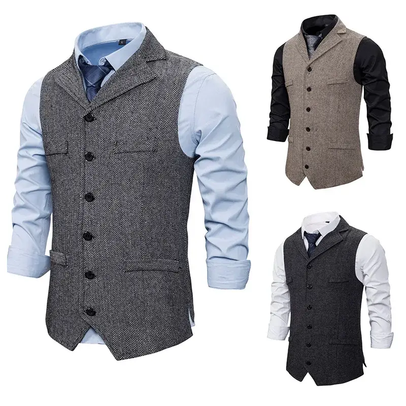 Men's Single-breasted Lapel Vest Jacket Sleeveless...
