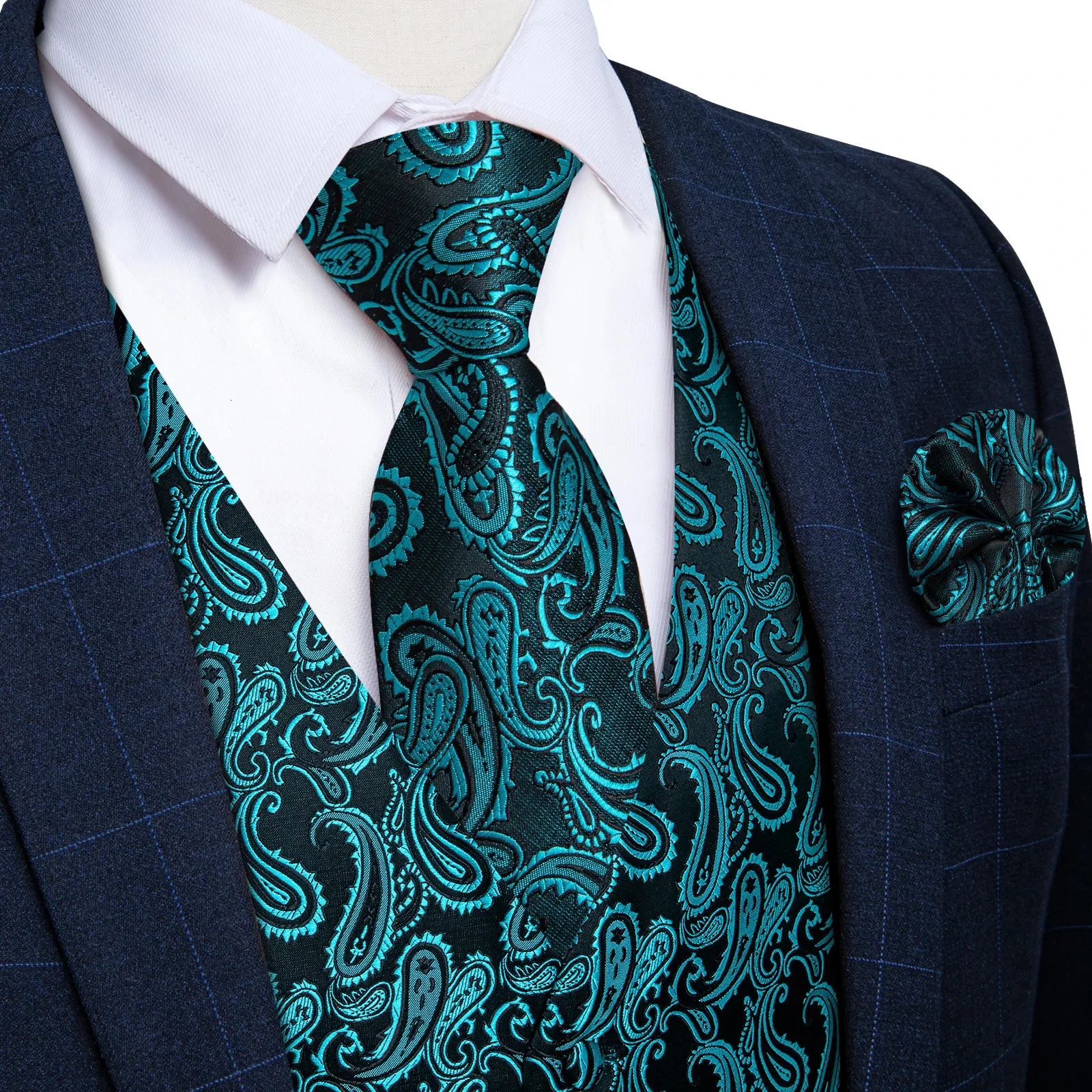Paisley Suit Vest For Men Wedding Prom Waistcoat Necktie Pocket