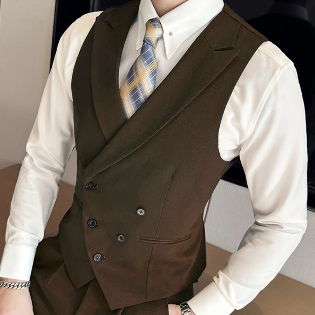 Men Vest Lapel Solid Double Button Waistcoat For Wedding Groom Banquet Business Casual Work Daily Men Suit Vest