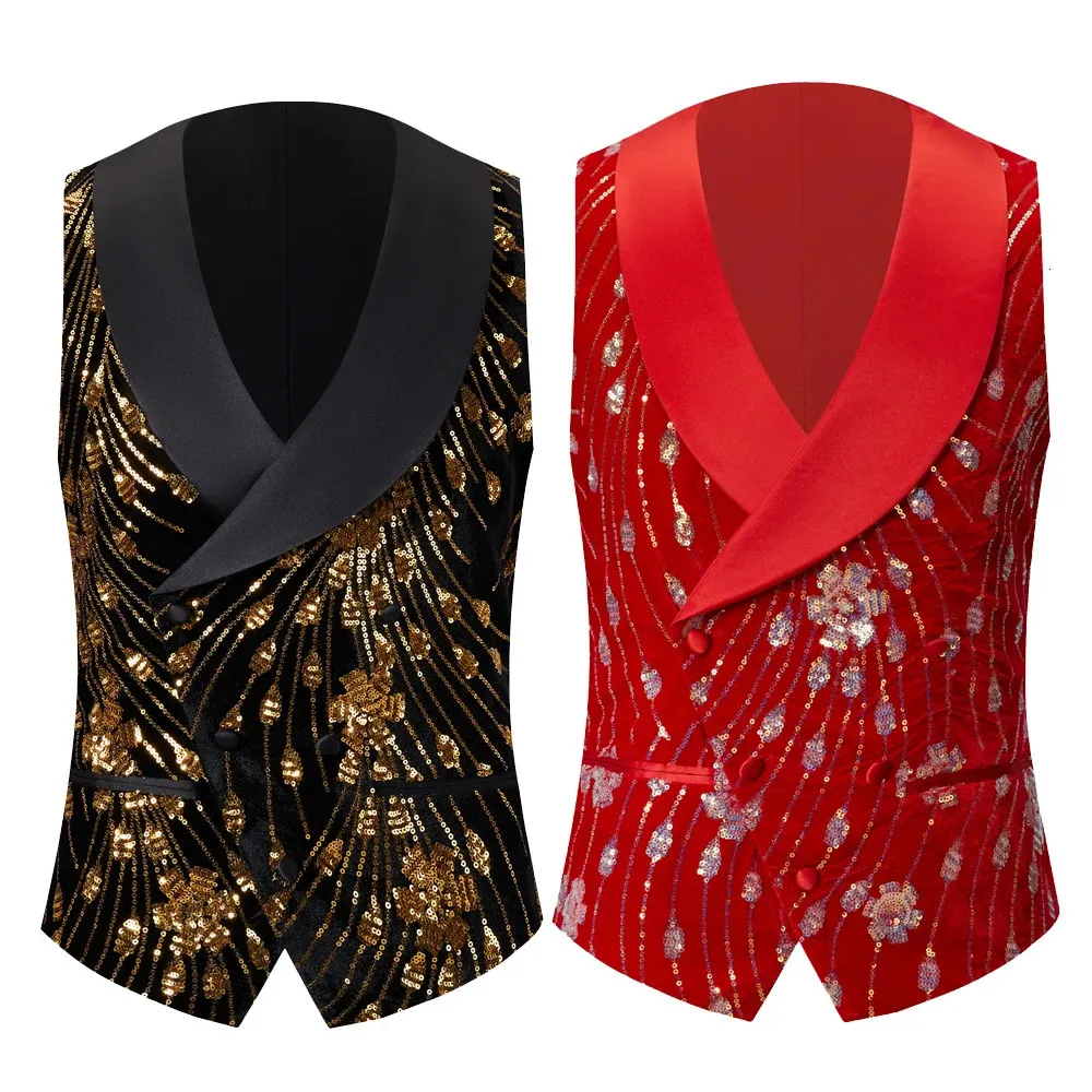 Men's Shiny Sequin Suit Vest Glitter Embellished B...