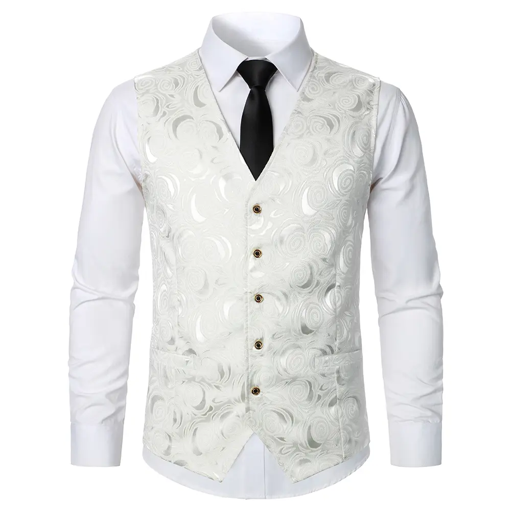 Men Suit Vest Coat Roses Pattern Bright Jacquard F...