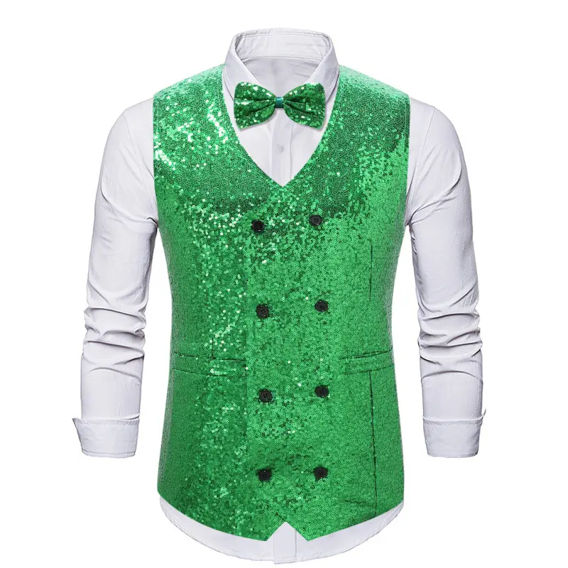 Men’s Double-Breasted Sparkling Sequin Suit Vest