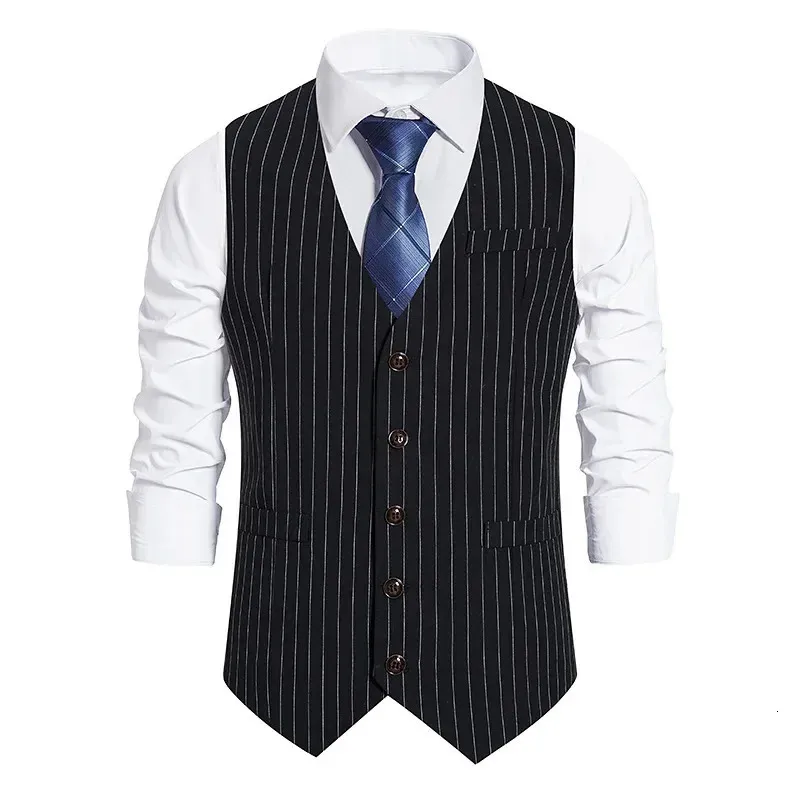 Men’s Striped Suit Waistcoat Tailored Single-Breasted Sleeveless Fashion Vest