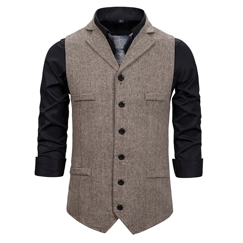 Men's Single-breasted Lapel Vest Jacket Sleeveless Suit Vest Casual