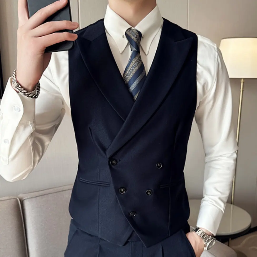 Men Vest Lapel Solid Double Button Waistcoat For Wedding Groom Banquet Business Casual Work Daily Men Suit Vest