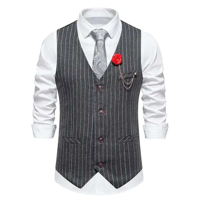 Men's Retro Tweed Vest Fashion Striped Dress Suit ...
