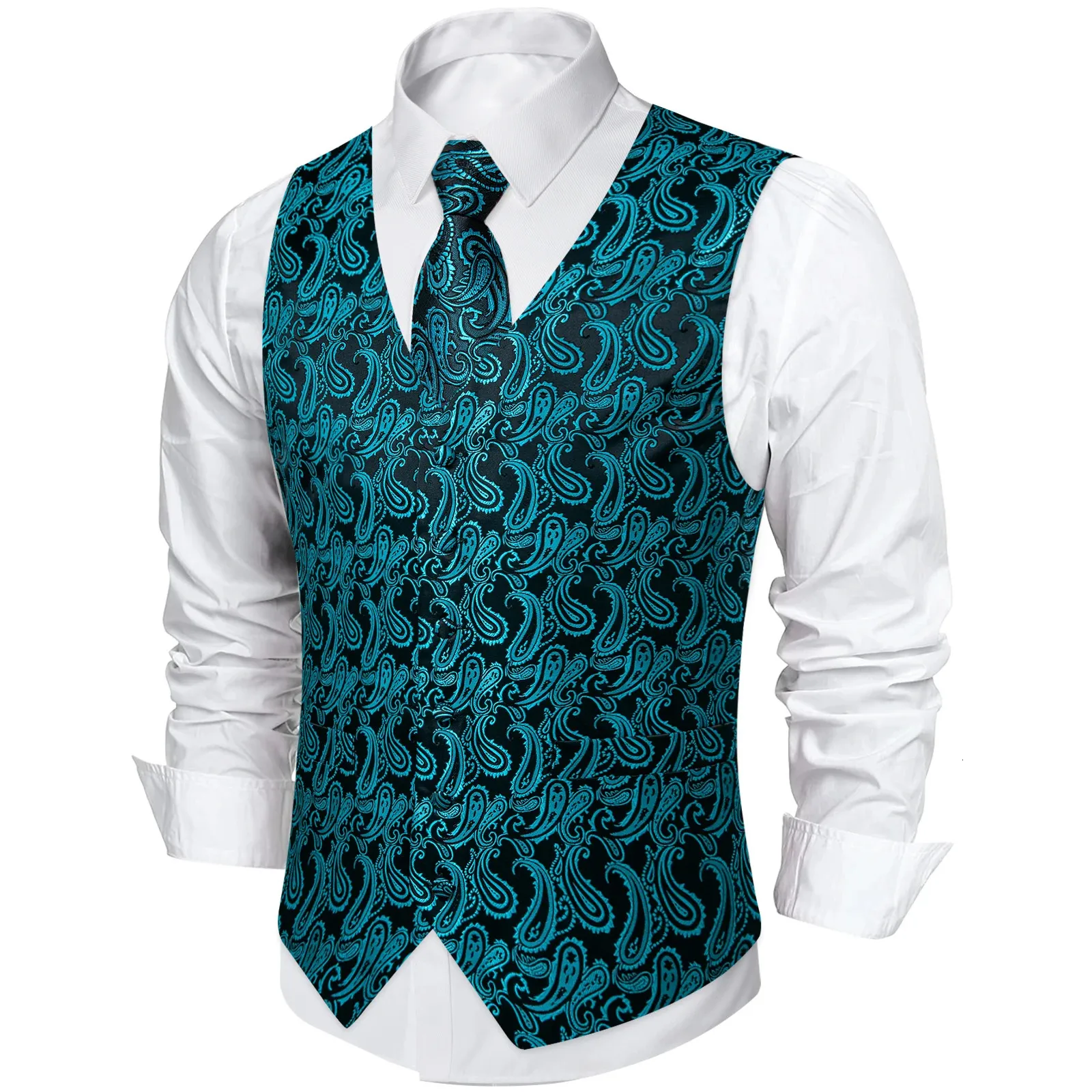 Paisley Suit Vest For Men Wedding Prom Waistcoat Necktie Pocket