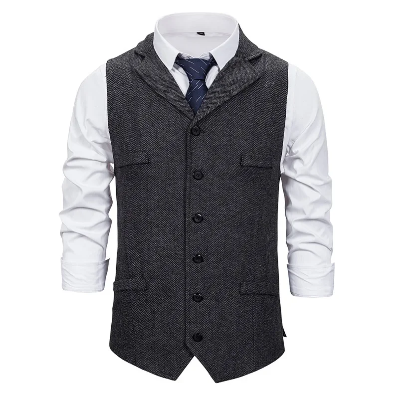 Men's Single-breasted Lapel Vest Jacket Sleeveless Suit Vest Casual