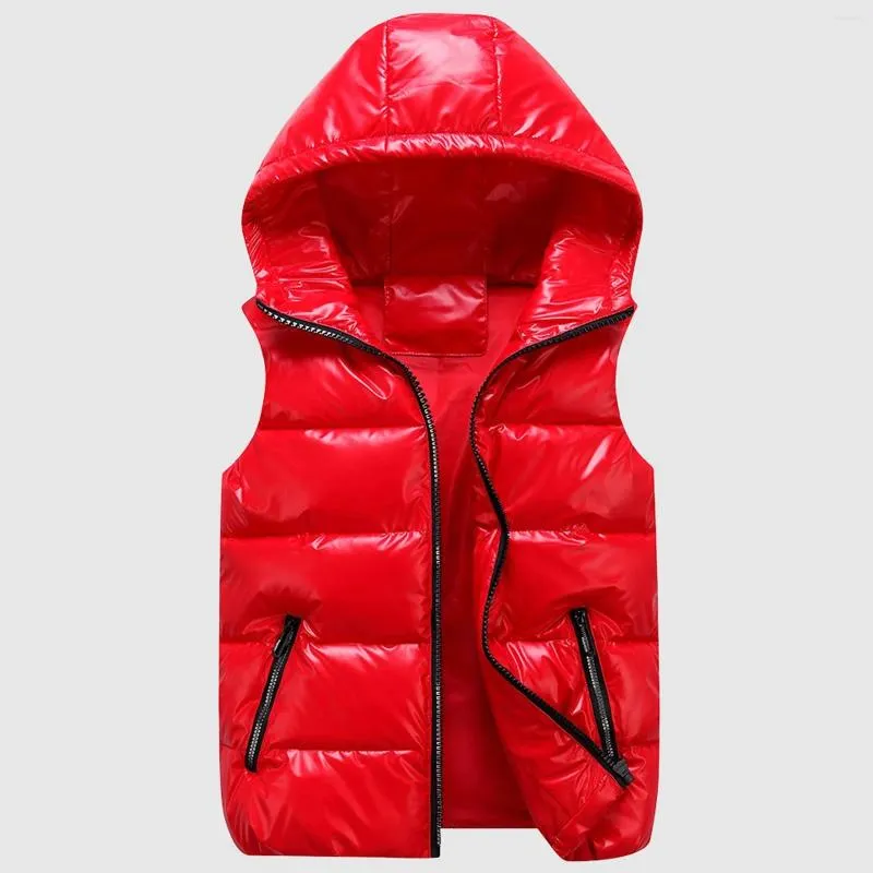 Women's Vests Women Padded Shiny Vest Jacket Solid Zipper Hooded Bubble Coat With Pocket Lightweight Sleeveless Outerwear