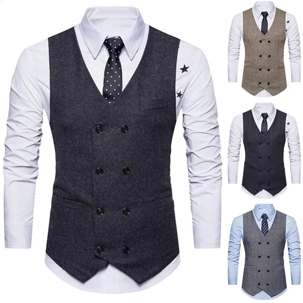 Men's Suit Vest Solid Color Dress Vest Mens Double...
