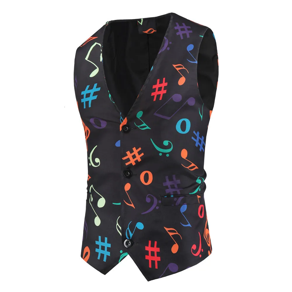 Men’s Sleeveless Printed Slim Tuxedo Waistcoat Casual V-Neck Vest Jacket With Multi Patterns