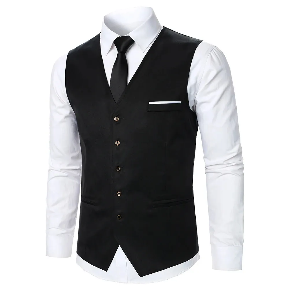 Men’s Suit Vest Solid Color With Chest Pocket Classic Slim Business Casual Wear