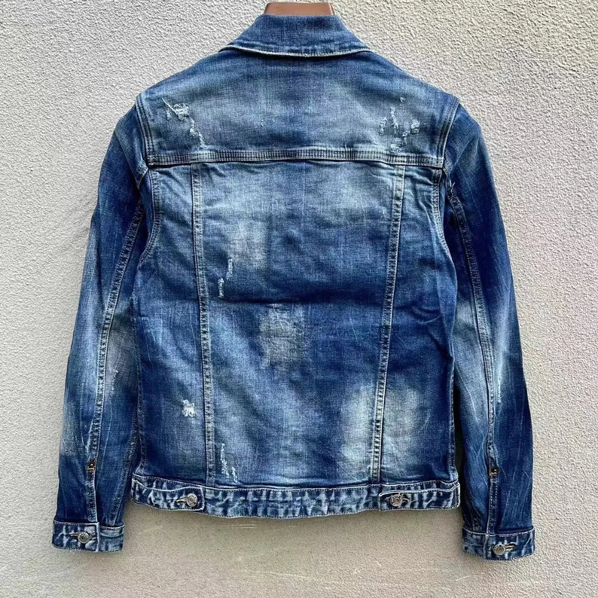 Men’s Casual Denim Jacket With Turn-Down Collar Cotton Bomber Style Long Sleeve Coat