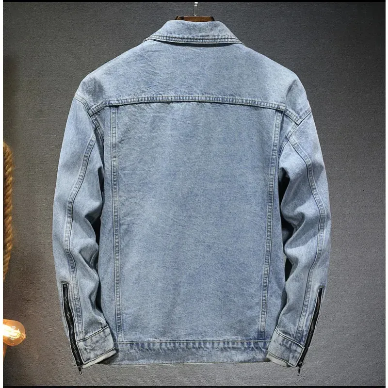 Men’s Retro Denim Jacket Loose Washed High Street Distressed Jeans Coat
