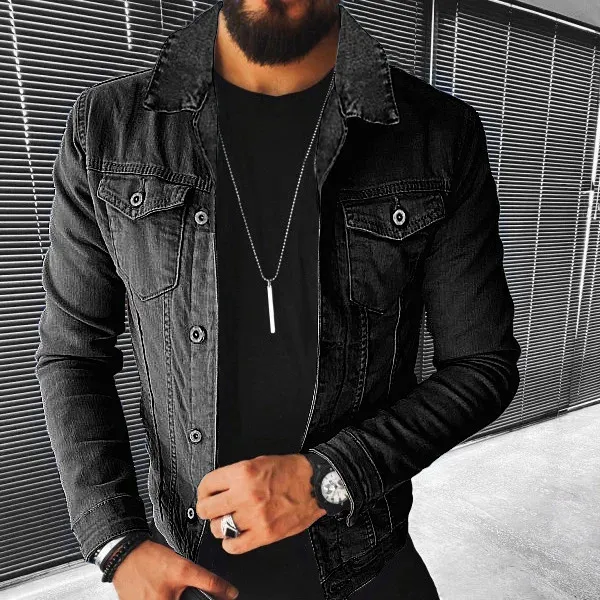 Men’s Denim Jackets For Spring And Fall Casual Slim Motorcycle Style Jean Lapel Tops Trendy Streetwear