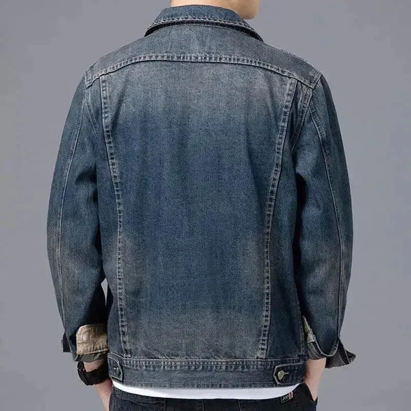 Men’s Denim Jacket With Utility Pockets Motorcycle Vintage Casual Outerwear