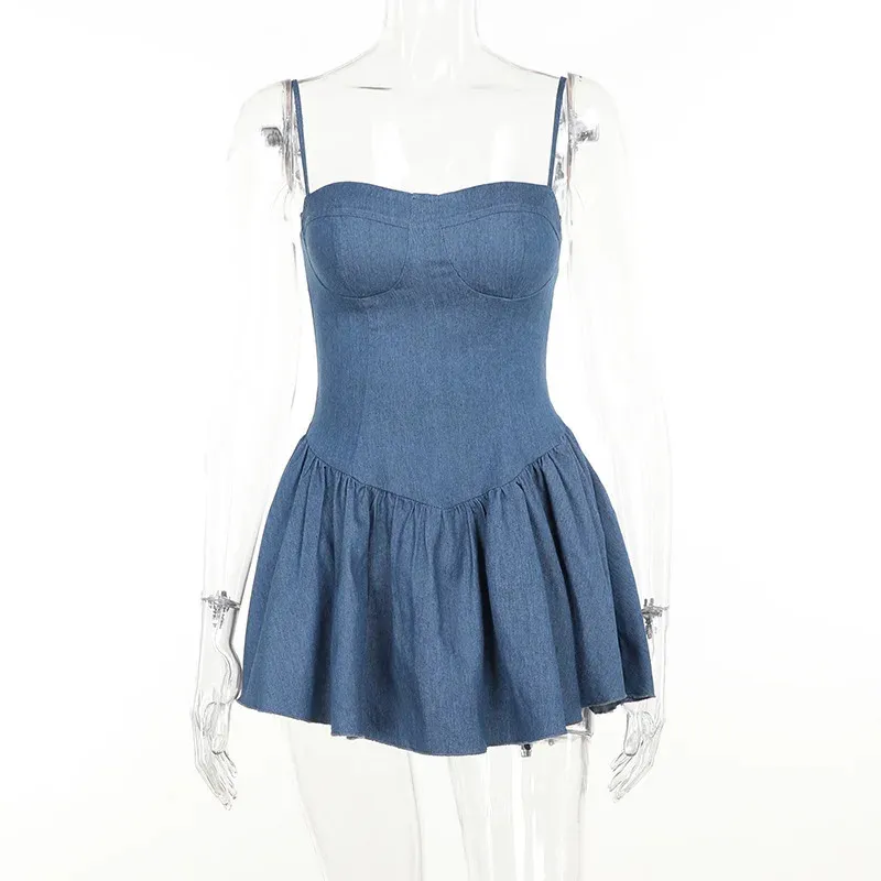 Summer Womens Wrap Hip A-Line Skirt Sexy Bra Denim Dress