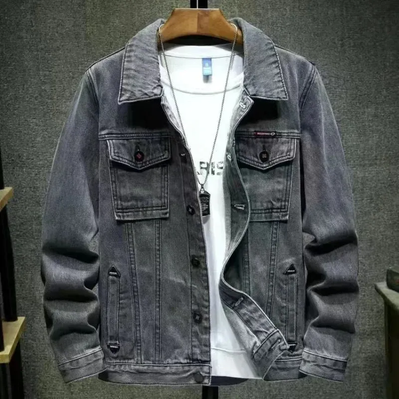 Men’s Biker Style Cargo Denim Jean Jacket Motorcycle Washed Coat