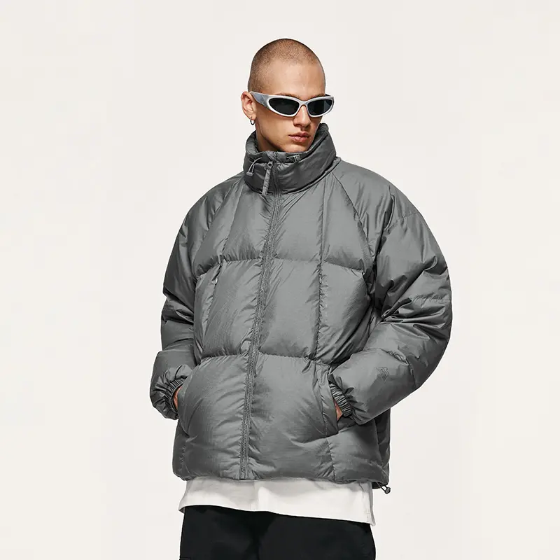 Men's Solid Color Puffer Jacket Stand Collar Windproof 90% White Duck Down Jacket Outdoor Outerwear