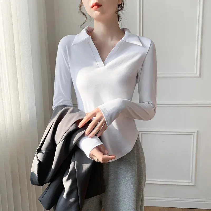 Women’s Slim Fit Long Sleeve Lapel Base Shirt Top