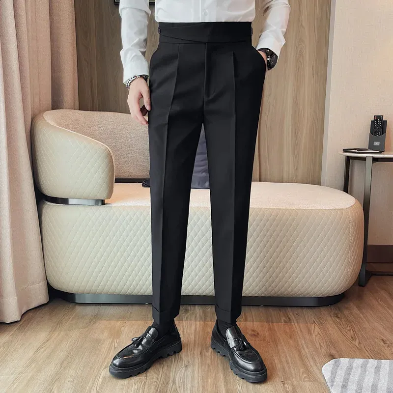 Solid Dress Suit Pants For Men Clothing All Match Slim Fit Casual Straight Trousers Business Formal Wear