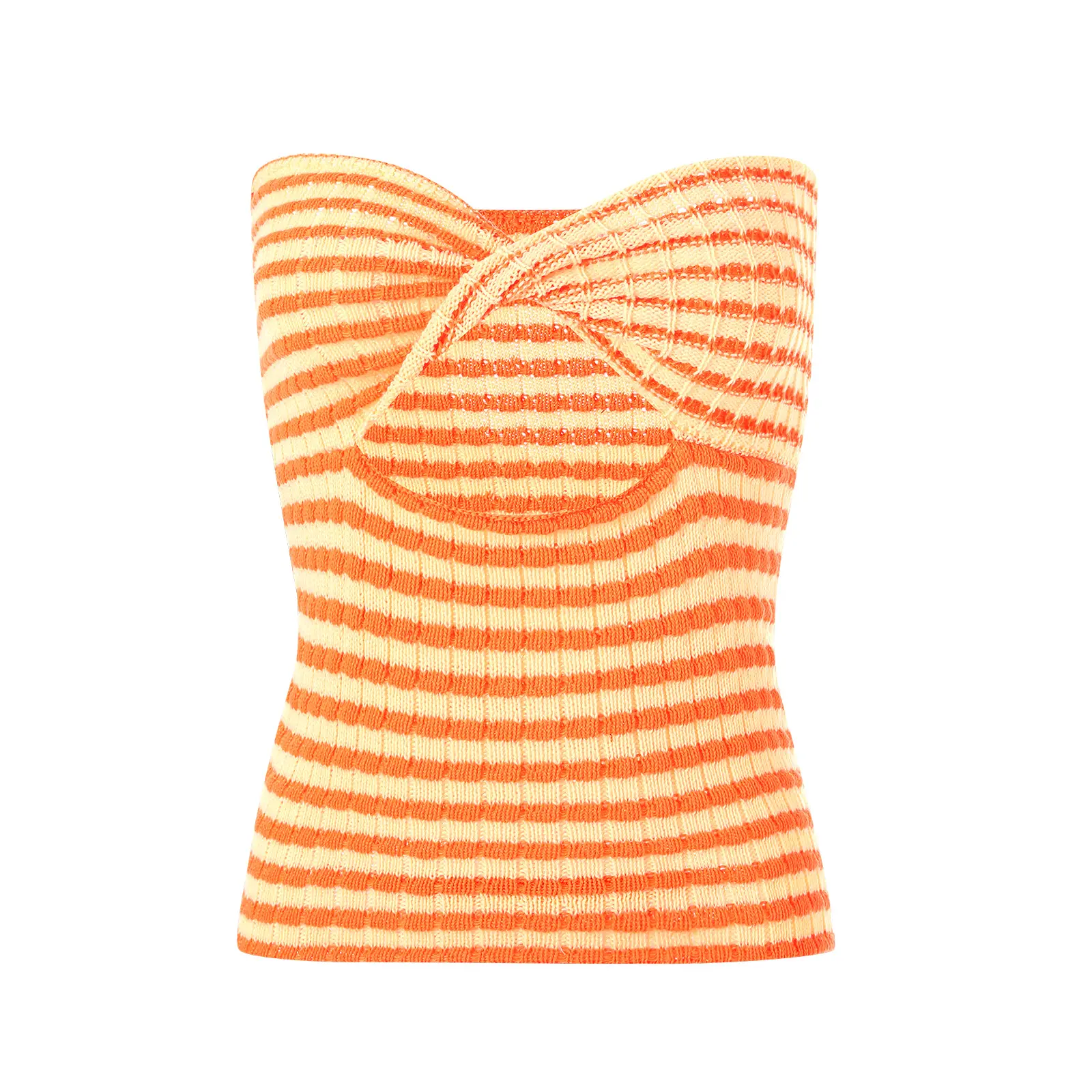 Stylish And Trendy Striped Knitted Vest With A Sexy Cutout Design; A Sleeveless, Crop-Top Style Vest.