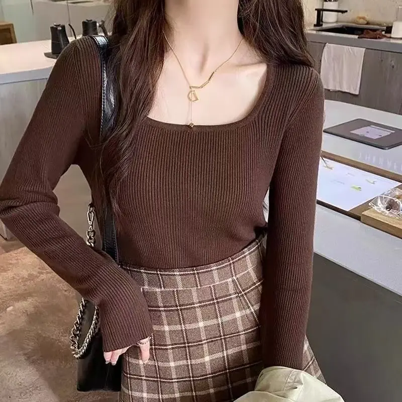 Women’s Long Sleeve Square-Neck Solid Color Base Layer Pullover