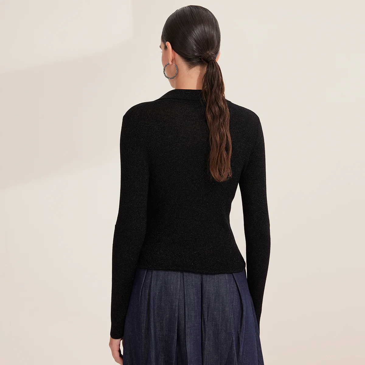 Women’s Long Sleeve V-Neck Knit Collared Autumn Sweater Top