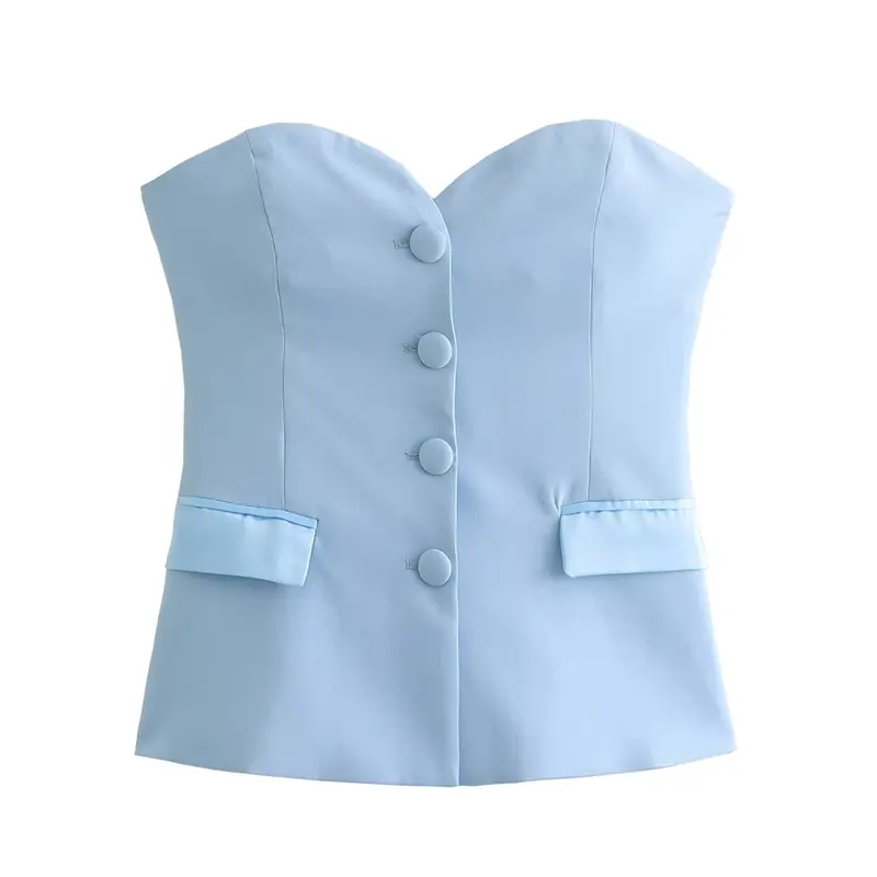 Women's Sleeveless, Strapless Top With Contrasting Panels, Featuring A Stylish And Sexy Open-Back Design.