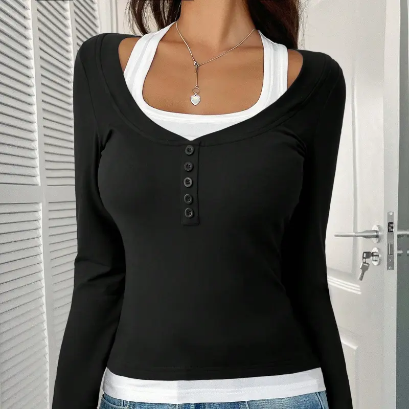 Solid Color Slim Women’s Long Sleeve Casual Top