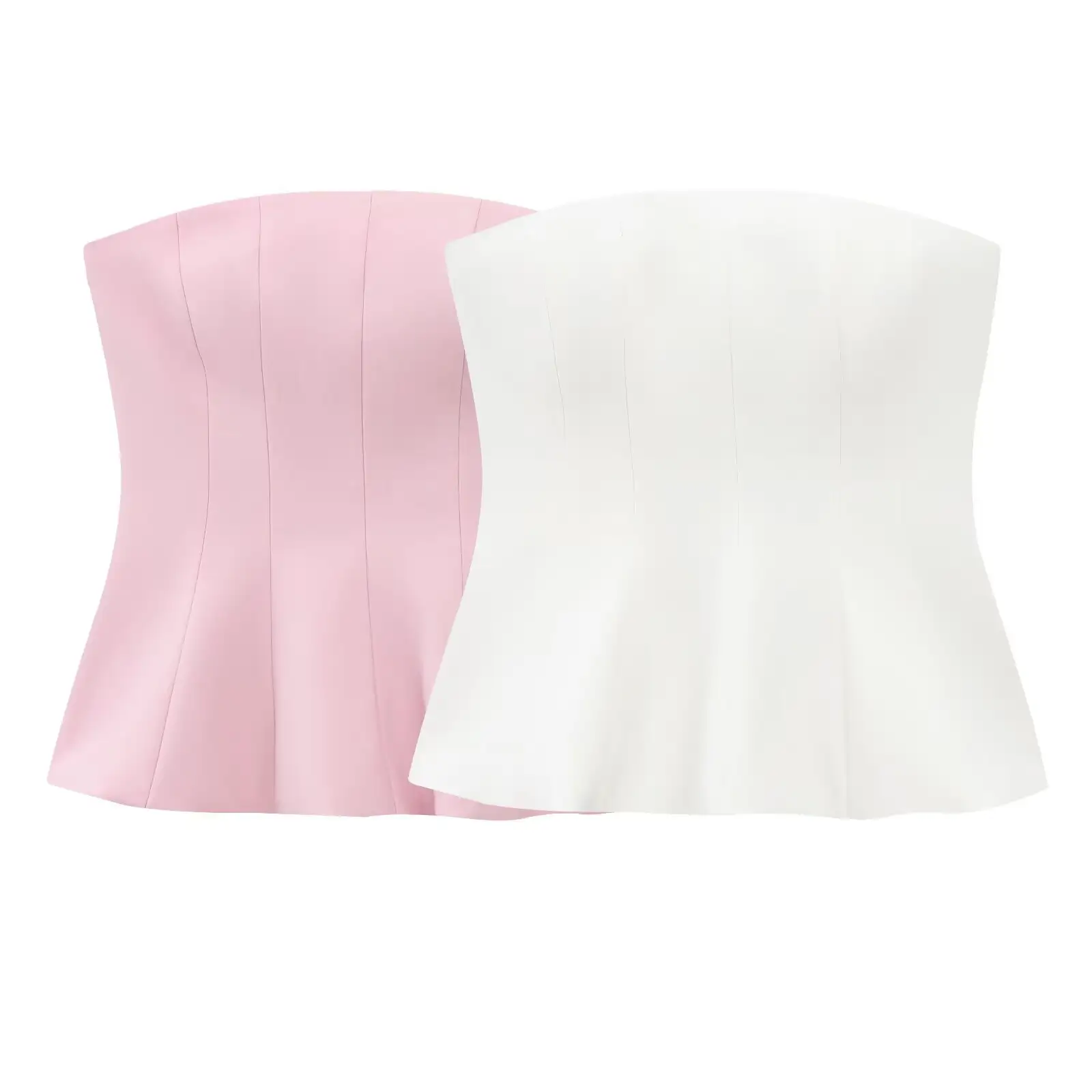 Women's Sleeveless Top With Pleated Design, Fitted Waist, And Flared Hem.