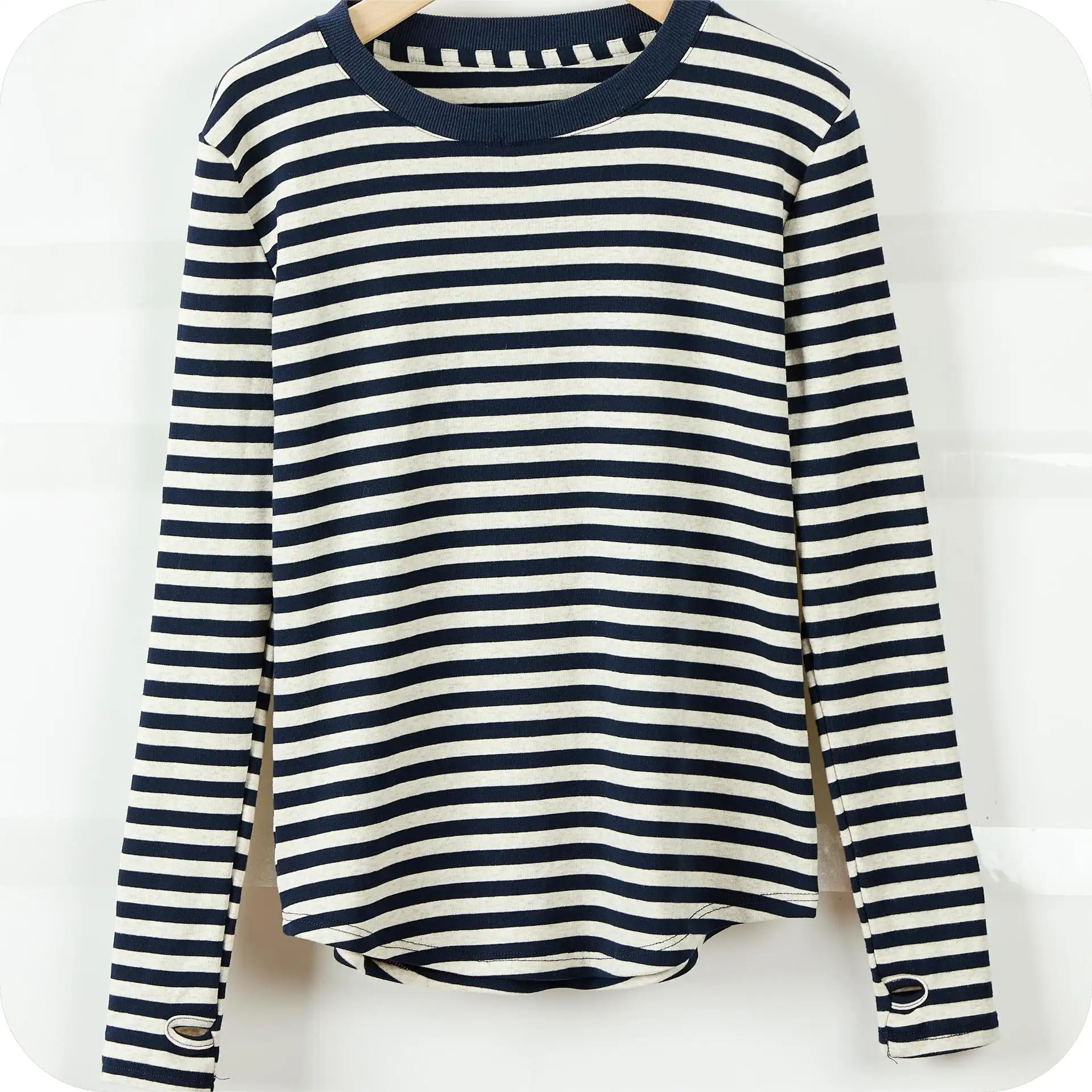 Women’s Casual Striped O-Neck Long Sleeve Solid Top