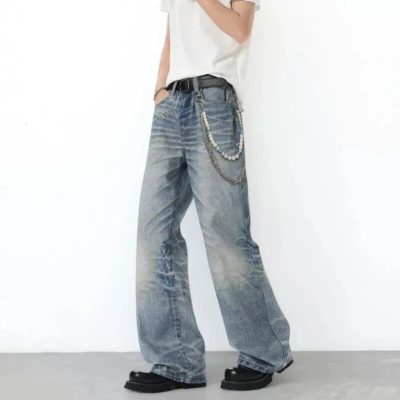 Men Baggy Jeans Straight Loose Casual Denim Trousers Streetwear Wide Leg Elastic Pants
