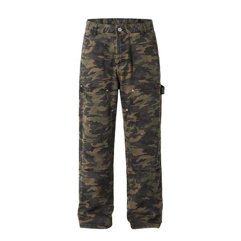 Men Pockets Baggy Jeans Pants For Men Solid Color Vintage Loose Denim Trousers Straight Unisex Cargo Pants