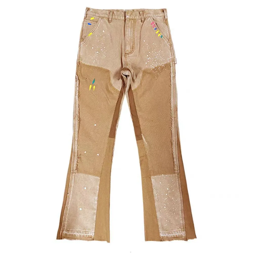 Men Distressed Spliced Logging Jeans Men's Trend Splashed Ink Printed Wide Leg Pants Baggy Jeans