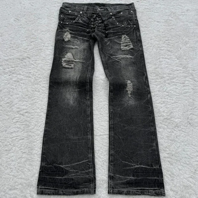 Men's Jeans Retro Washed Up Micro Flared Design Sense Trousers Men Streetwear Pants