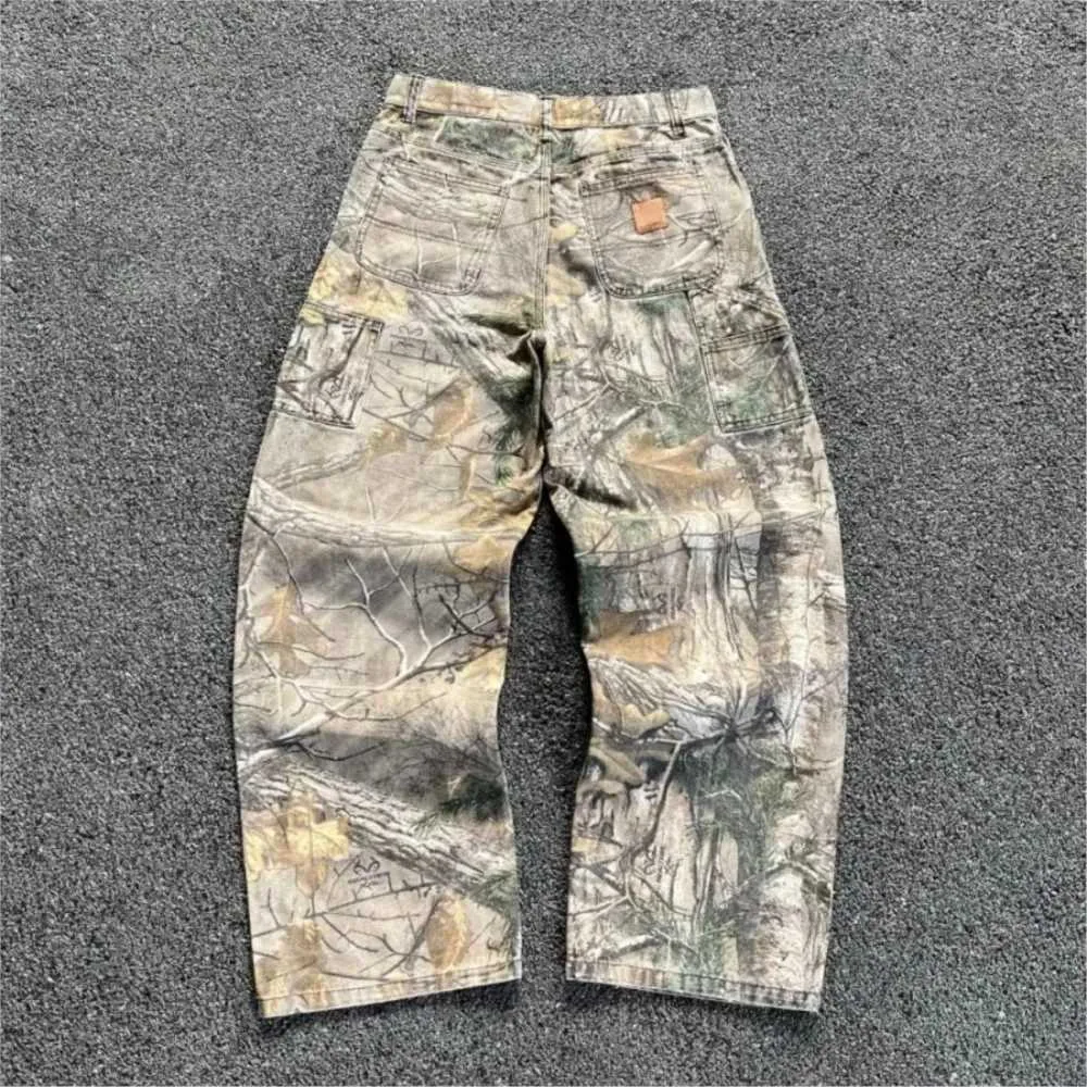 Men Camouflage Jeans Washed Retro Loose Fashion Trend Street Jeans Camo Pants