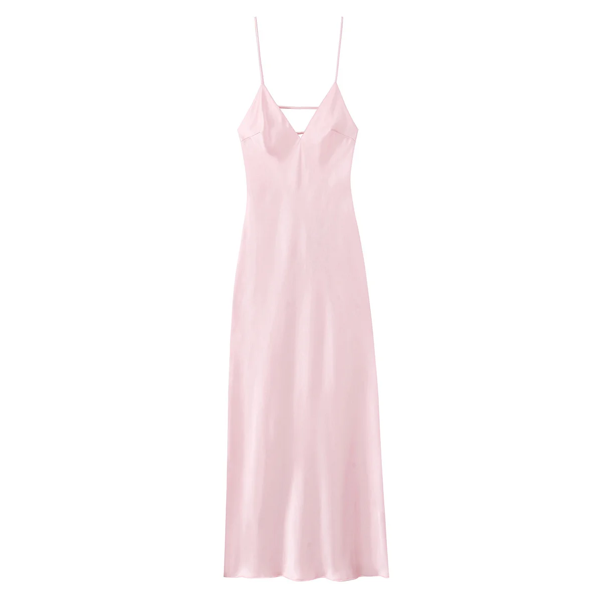 Elegant Women's Solid Dress Spaghetti Strap Back V Neck Backless Long Dresses Female