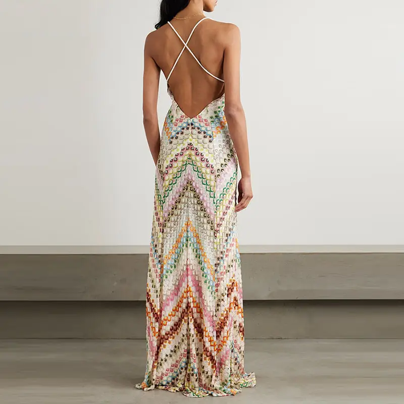 Sexy V-neck Sleeveless Slim Beach Dress Lady High Waist Casual Long Dress