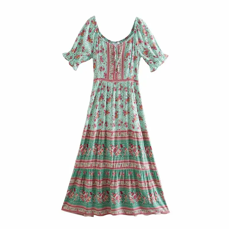 Women Floral Print Beach Maxi Dresses Ladies