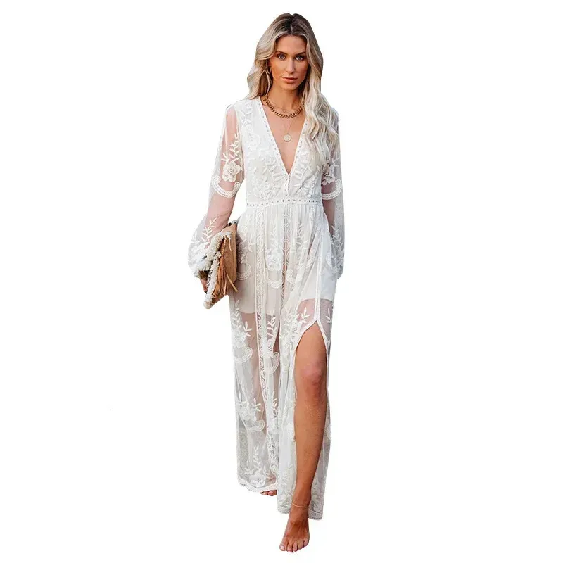 Women Clothing Dress Long-sleeve V-neck Out Floor Length Beach Dress V-neck