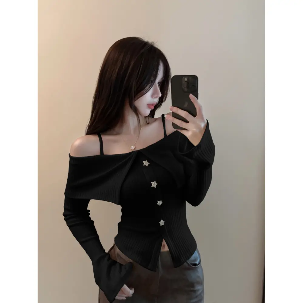 Women's Versatile One-Shoulder Sexy Base Shirt Textured Top