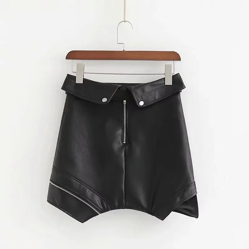 Sexy Asymmetry Leather Skirts Womens Zipper Punk Rock Belt Mini Skirt